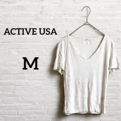 即日発送‼︎ACTIVE USA 【M】Vネック 半袖Tシャツホワイト
