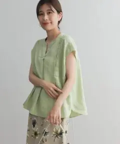 美品✨　ライム❤️　麻　ドアーズ　リネンスキッパーフレンチブラウス