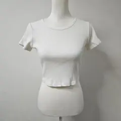ユニクロ/UNIQLO 241-446802 リブ クロップドT【M】白