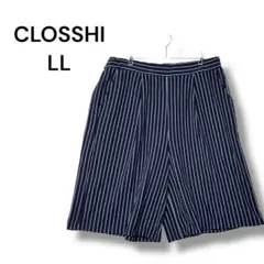 クロッシー　ハーフ　ワイドパンツ　ＬＬ　ストライプ　ウエストゴム　ストレッチ