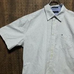 トミーヒルフィガー　半袖　シャツ　総柄　星　白　ネイビー　XL　SMA439