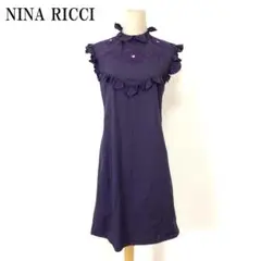 ニナリッチ ロングワンピース ノースリーブ 綿 レース 紫 36 B1052