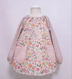 スモック110サイズ　北欧花柄×かすみピンク×小花柄