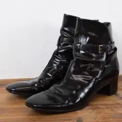 高級 PRADA プラダ ガラスレザー ヒール プレーントゥ ベルト バックル