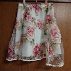 【新品・タグなし】GRL＊オーガンジー＊膝丈スカート＊大きな花柄＊ローズ＊ピンク