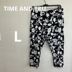 TIME AND TRU 花柄パンツ 【L 】黒 白