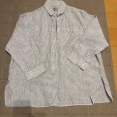 無印良品　ストライプ麻シャツ　ビッグシルエット