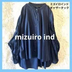 mizuiro indミズイロインドネイビー オーバーサイズシャツギャザータック