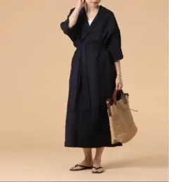 辺見エミリ オープンカラーワンピース 麻 シルク 黒 タグ付き