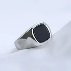 リング 16号 ブラックストーン オニキス シルバー マット ミニマル