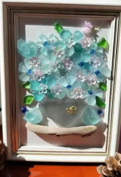 ❤️ガラスの花束と小鳥たち❤️シーグラスアート❤️置物❤️