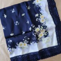 ESPACE ピエール・カルダン 花柄 ネイビー ハンカチ