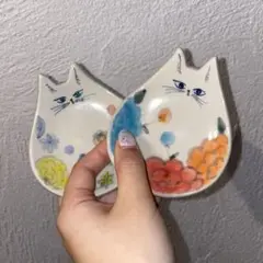 新品未使用★猫型陶器皿 2個セット 金沢 美かざり あさの