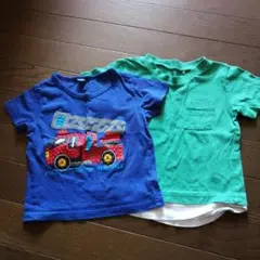 青い消防車Tシャツと緑のTシャツセット　着用回数少　９０㌢