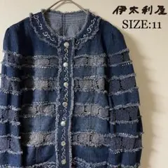 伊太利屋/レース ビーズ デザインデニムジャケット/11/インディゴ