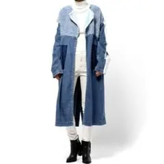 完売品 マメクロゴウチ 日本製 ノーカラー Sakiori Denim Coat