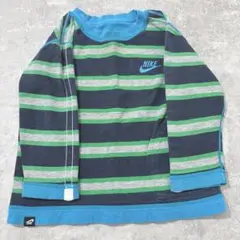 リバーシブル仕様 長袖tシャツ 90 水色 ボーダー ロゴ