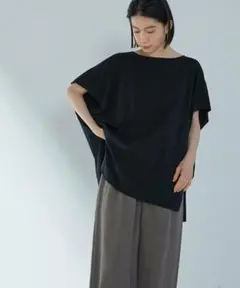 プルミエアロンディスモン プレミアム天竺ニュアンストップス　黒