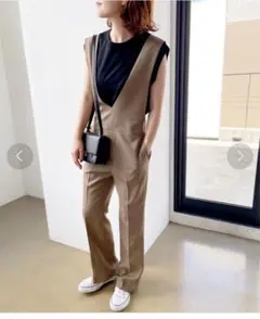 Spick&Span ウールライクサロペットパンツ　オールインワン38 ベージュ