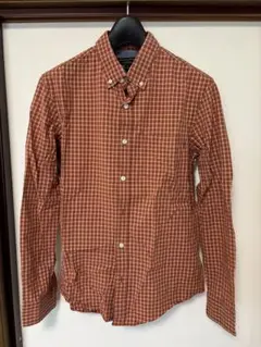 BANANA REPUBLIC オレンジ系チェックシャツ S 100%綿