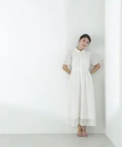 NATURAL BEAUTY BASICホワイトメッシュシャツワンピース