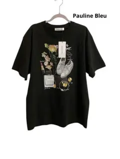 新品【Pauline Bleu 】プリントTシャツ◆ゆったり 黒 ブラック◆