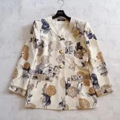 美品✨レオナール ノーカラージャケット 羽織 花柄 トリム 大きいサイズXL相当