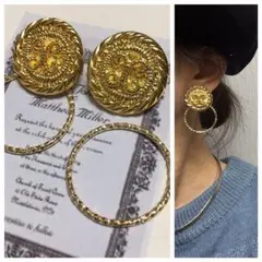 959 2way☺︎チェーンロゴとゴールドのヴィンテージ風ピアス×フープ☺︎