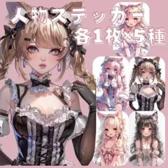 S194 オリジナルデザイン 人物ステッカー 女の子 猫耳 ワンピ 各1枚5種