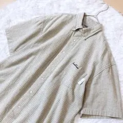 BEACH CREW⭕️半袖シャツ　チェック　格子柄　総柄　ボタンダウン　Lサイズ