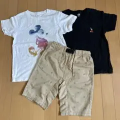 UNIQLO ミッキーマウス Tシャツ 2枚とショートパンツ セット 140cm