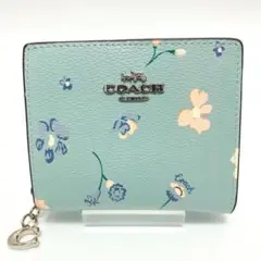 COACH 折りたたみ財布 花柄 水色 ブルー C8703