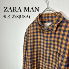 ZARA MAN ザラマン　ネルシャツ　チェック　長袖　S 綿　オレンジ　春
