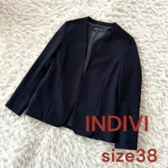 p♦︎美品インディヴィ ノーカラージャケット　ネイビー　M 38