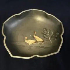 錫製 鶴絵菓子器 銘有 茶道具 X610