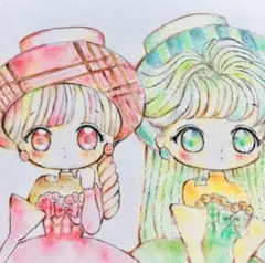 オリジナル手描きイラスト【双子ちゃんアイドル】