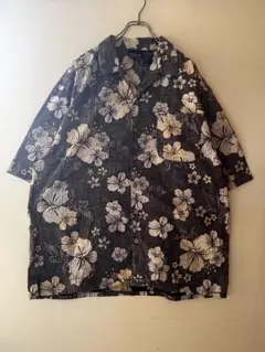 No.4325 US古着オールドハイビスカス柄 XL アロハシャツ