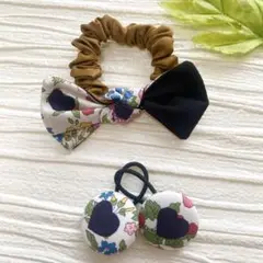 お買い得♡お揃い　シュシュ付リバティ　シングルリボン　くるみボタン 3個セット