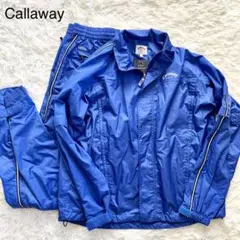 【美品】キャロウェイ ゴルフ レインウェア セットアップ 青 M 雨合羽 防水