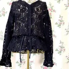 【ＬＨＥＬＢＩＥ】　【レルビエ】　カーディガン　羽織り　総レース　黒フリル袖