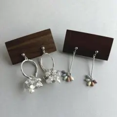 ハンドメイドピアス 2点セット売り シルバー系