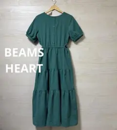 BEAMS HEART★グリーン ティアード シャツワンピース 半袖 肌見せ