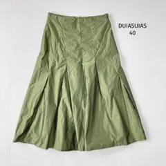 DUIASUIAS 膝下丈スカート【40】光沢 カーキ フレア