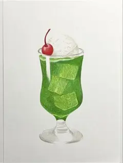 色鉛筆画 (原画)A4 クリームソーダ