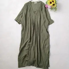 【BEGUM】薄手　Ｖネック　ワンピース　ゆったり体型カバー　Lサイズ