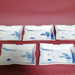 伊万里 染付 四角皿 5枚 16cm 琵琶湖浮御堂