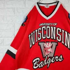 NCAA ゲームシャツ デサント製 ホッケー ウィスコンシン大学 レッド XL