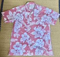 ピンク ハイビスカス柄 アロハシャツ 半袖