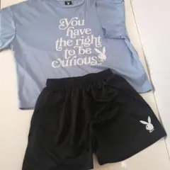 プレイボーイキッズ パジャマセット 水色 Tシャツと黒ショートパンツ