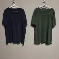 ユニクロ ユニセックス 3XL ネイビー グリーン Tシャツ 2枚 USED品